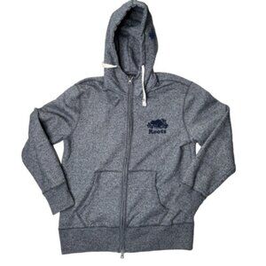 EUC Unisex Roots Canada Grey Marbled Hooded Zip Up Sweatjacket Hoodie Size XXL